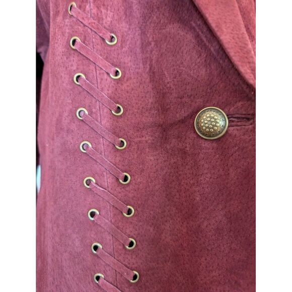 Hal Rubenstein Christy leather suede blazer Burgundy Size 14 NWT - Picture 3 of 13